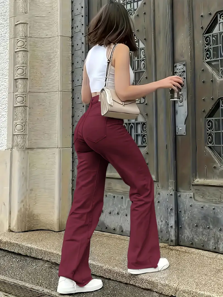 Damen Jeans Boyfriend Stretch High Waist Bootcut Hose Push Up Hüftjeans Denim