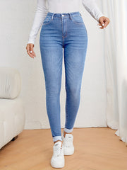 Damen Jeans High Waist Slim-Fit Stretch Denim Farben Figurbetont Casual Bequem