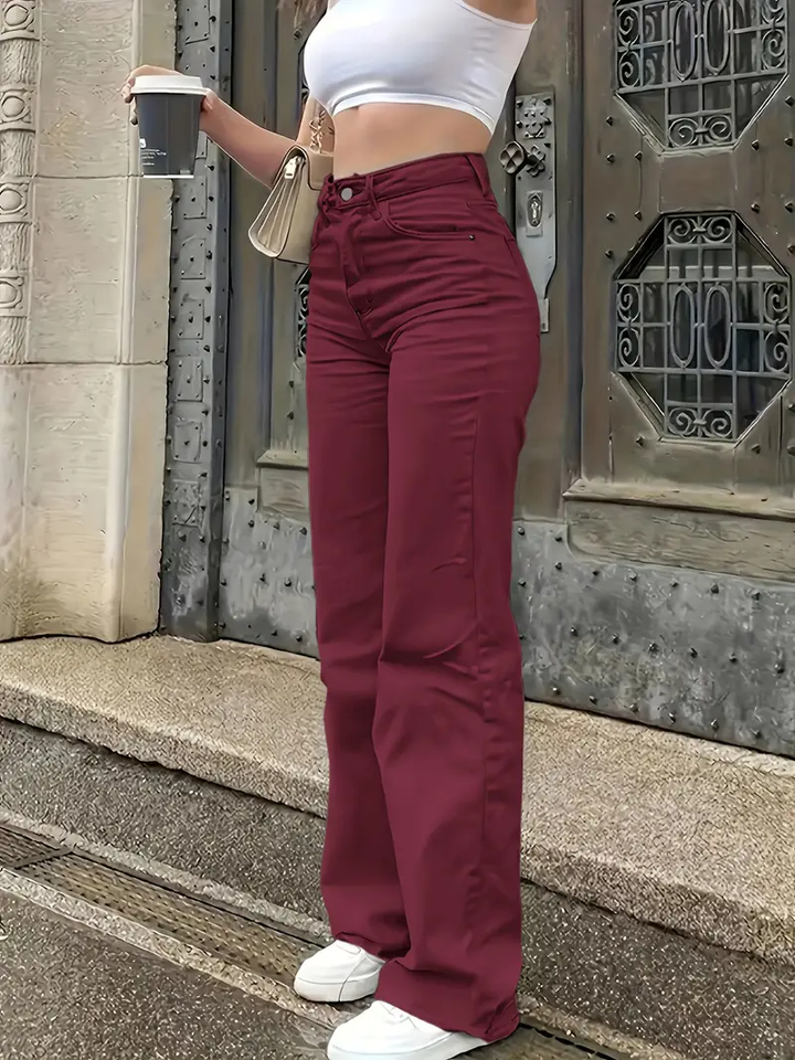 Damen Jeans Boyfriend Stretch High Waist Bootcut Hose Push Up Hüftjeans Denim