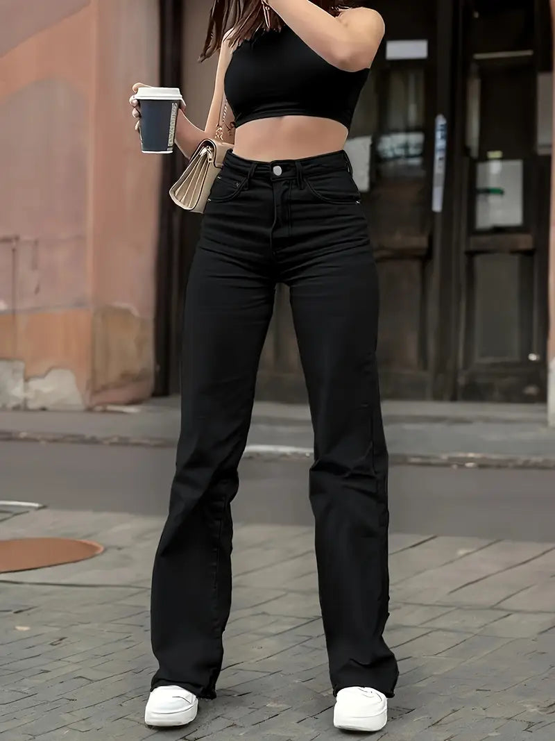 Damen Jeans Boyfriend Stretch High Waist Bootcut Hose Push Up Hüftjeans Denim