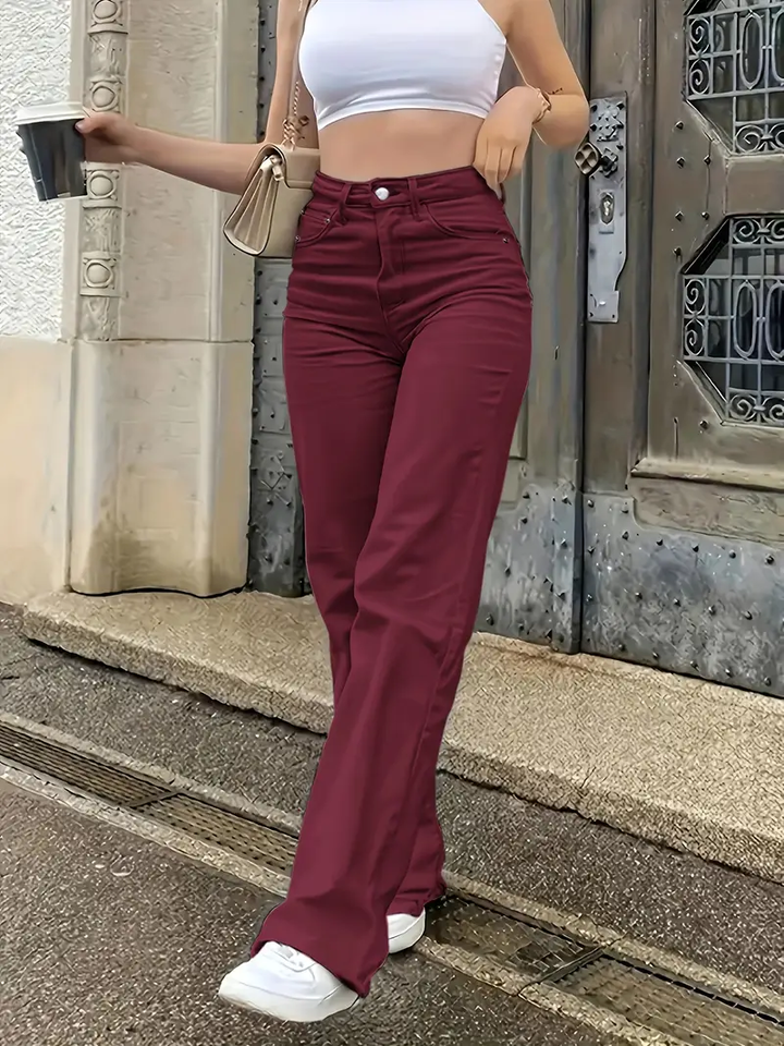 Damen Jeans Boyfriend Stretch High Waist Bootcut Hose Push Up Hüftjeans Denim