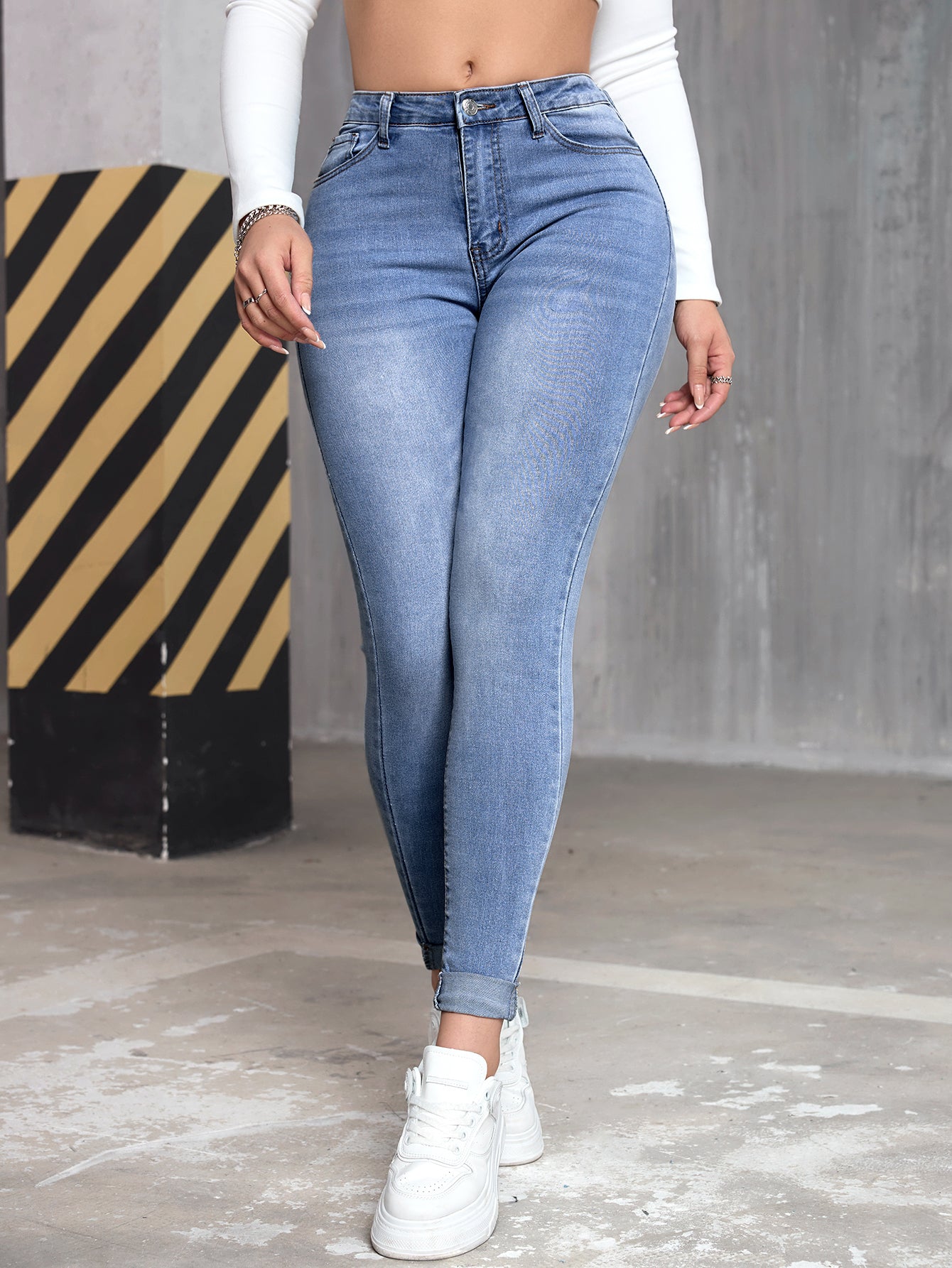 Damen Jeans High Waist Slim-Fit Stretch Denim Farben Figurbetont Casual Bequem