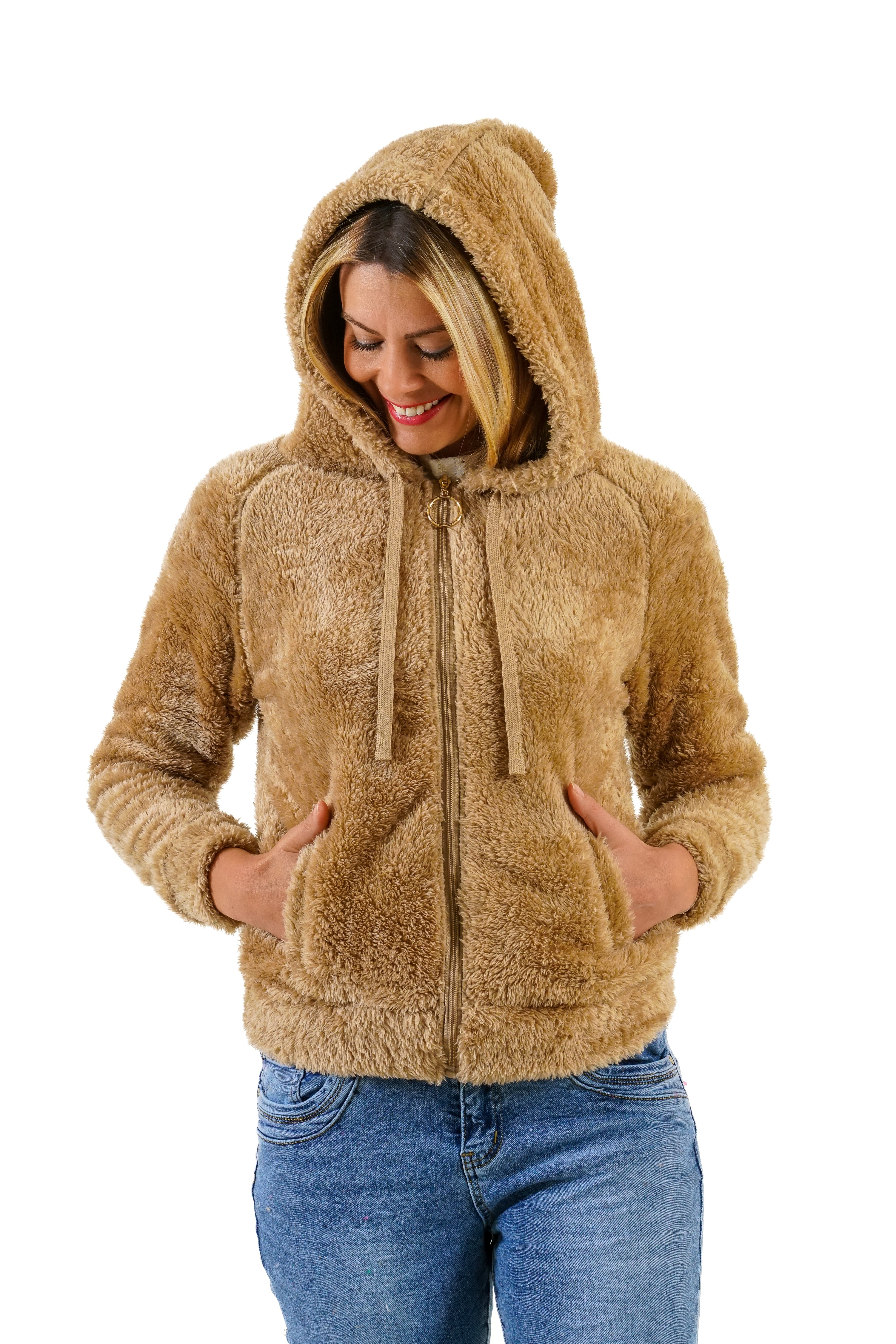 Fleece Hoodie Damen Winterjacke Warm Kuschelig Kapuzenpullover Bequem S/M L/XL