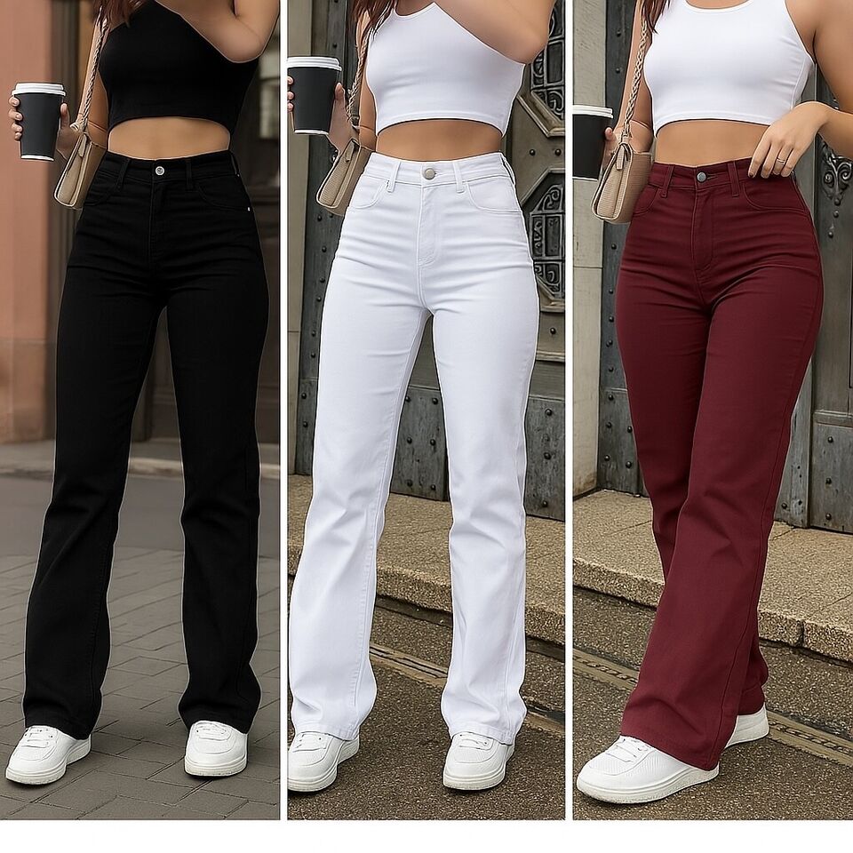 Damen Jeans Boyfriend Stretch High Waist Bootcut Hose Push Up Hüftjeans Denim